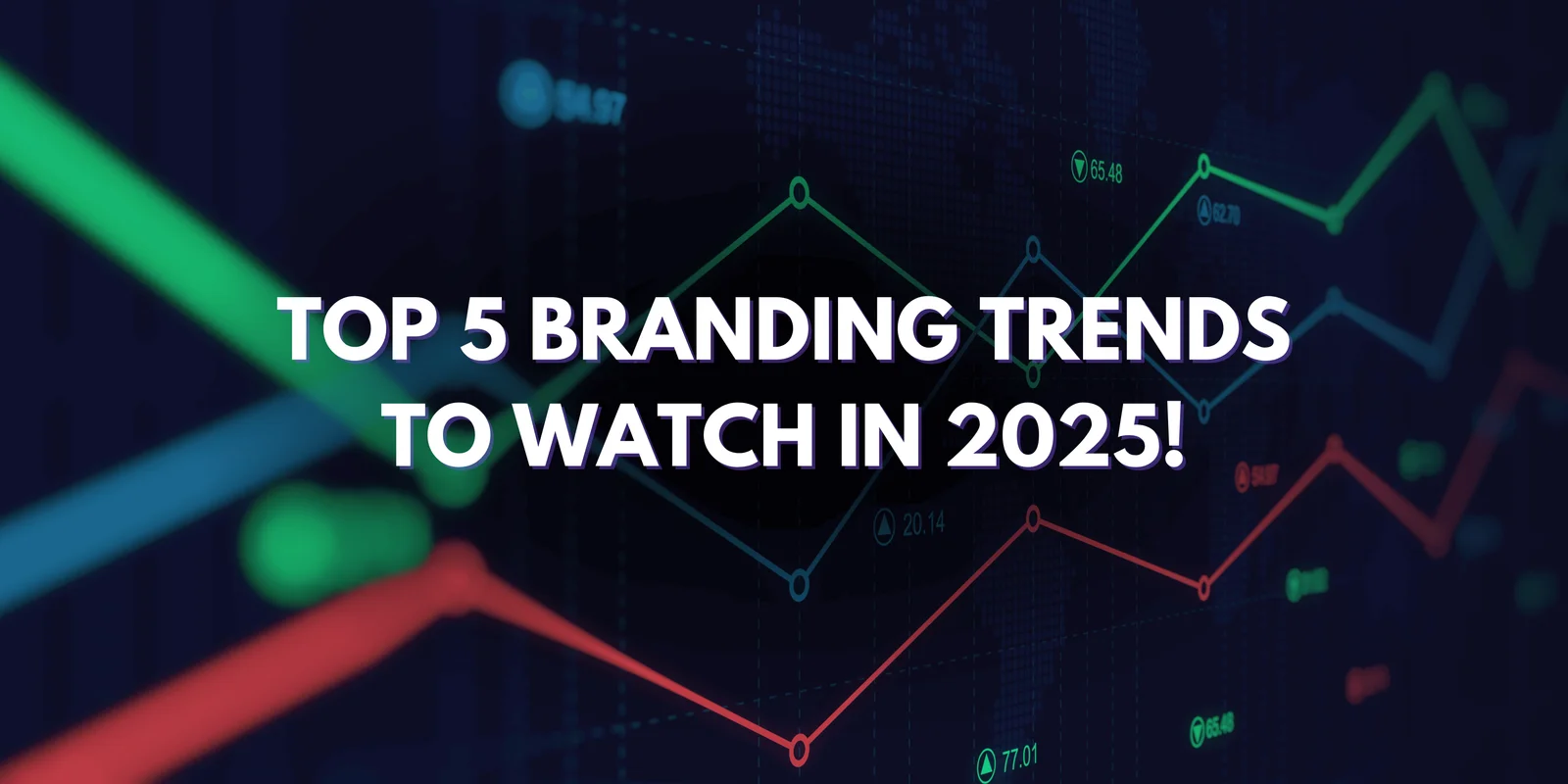 A dark background with colorful rising and falling line graphs, overlaid with bold white text that reads Top 5 Branding Trends to Watch in 2025!.