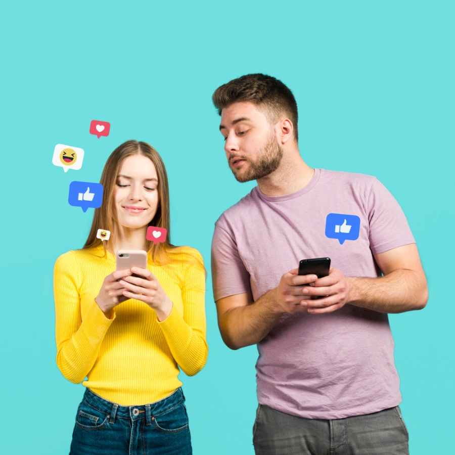 What You Get With Us Smiling pro in blue Facebook shirt holds a thumbs-up sign showing social proof, trust, and strong ad performance growth.