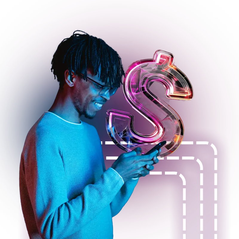 A person using a mobile device with a dollar sign overlay, representing the financial benefits of Meta ads management services, with a focus on cost-effectiveness and ROI.